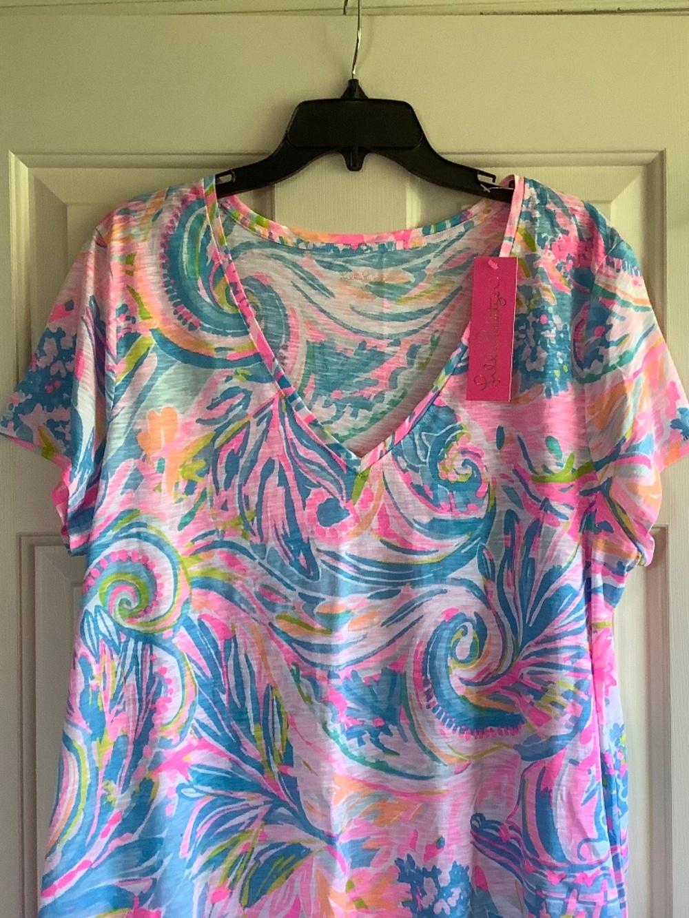 LILLY PULITZER Etta V-Neck Top Carnival Coral SZ XXL - Picture 2 of 12